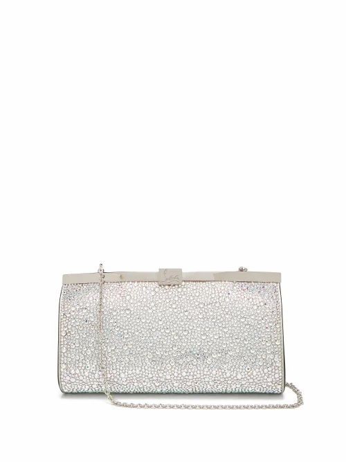 Christian Louboutin - Palmette Crystal-embellished Suede Clutch - Womens - Silver