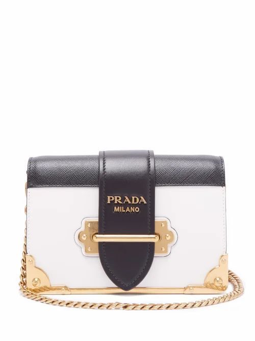 Prada - Cahier Leather Cross-body Bag - Womens - Black White