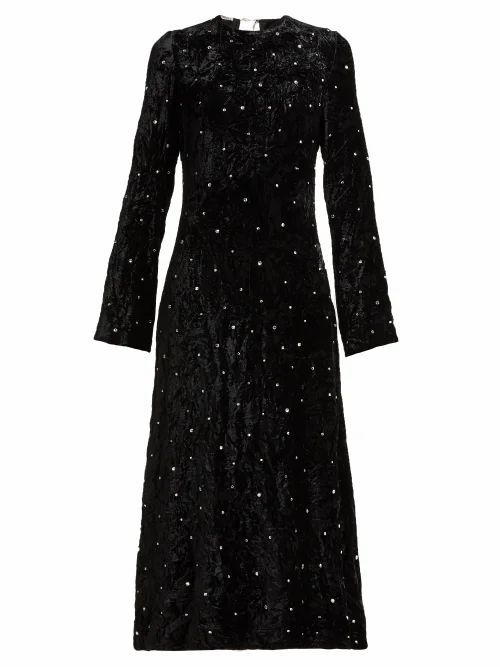 Miu Miu - Crystal-embellished Open-back Velvet Dress - Womens - Black