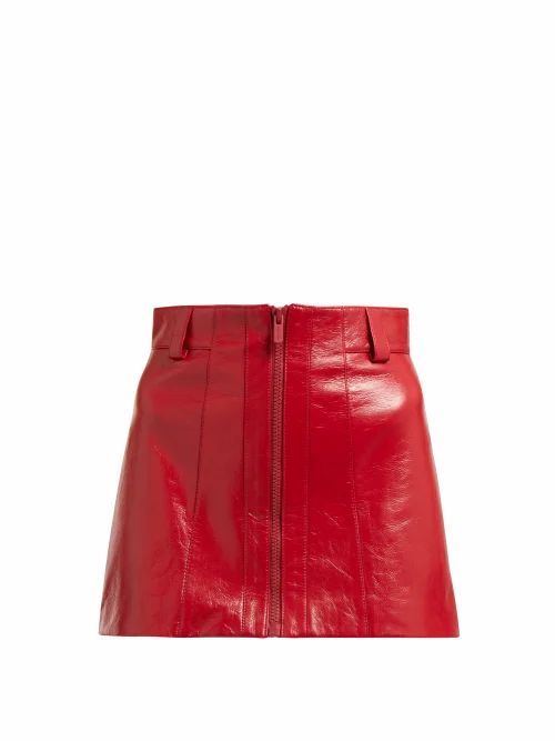 Miu Miu - Crackled-leather Mini Skirt - Womens - Red