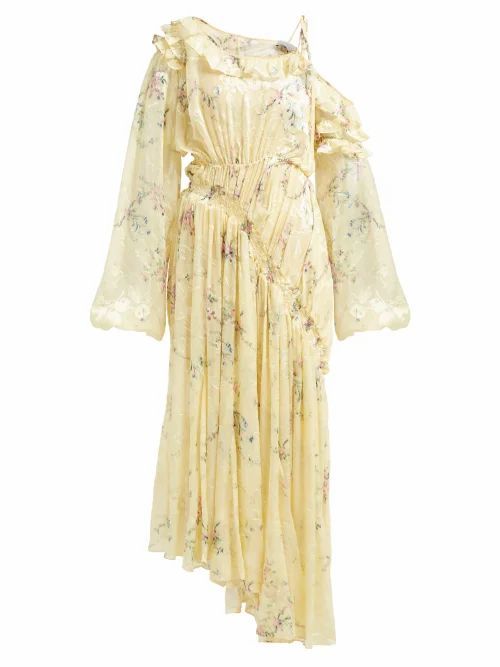 Sheila Ruched Silk-blend Devoré Dress - Womens - Yellow Multi