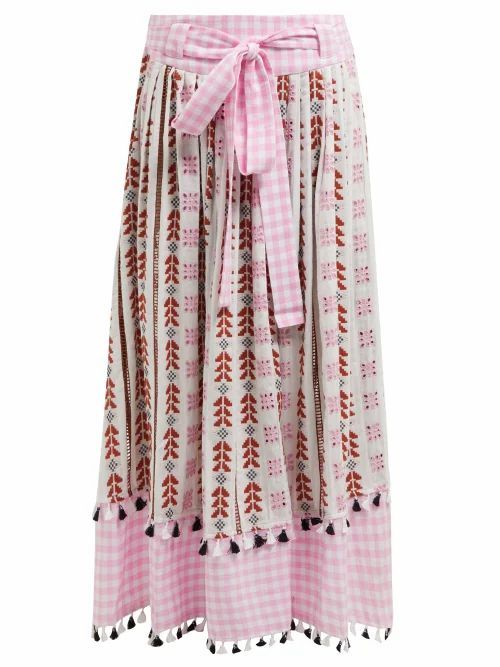 Dodo Bar Or - Antonella Embroidered Cotton Skirt - Womens - Pink Multi