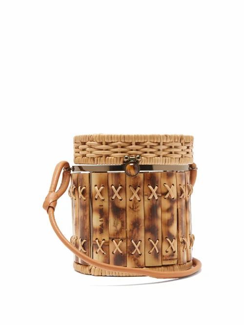 Wai Wai - Bongo Bamboo And Wicker Basket Bag - Womens - Brown Multi