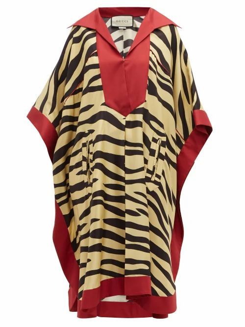 Gucci - Zebra-print Silk Kaftan Dress - Womens - Yellow Multi