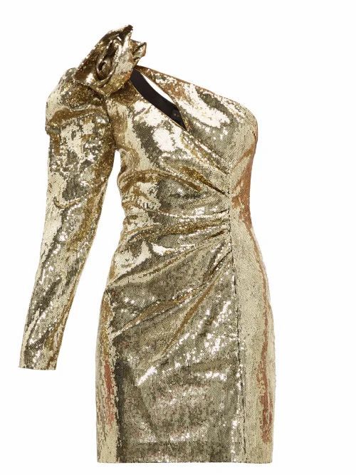 Dundas - One-shoulder Sequinned Dress - Womens - Gold