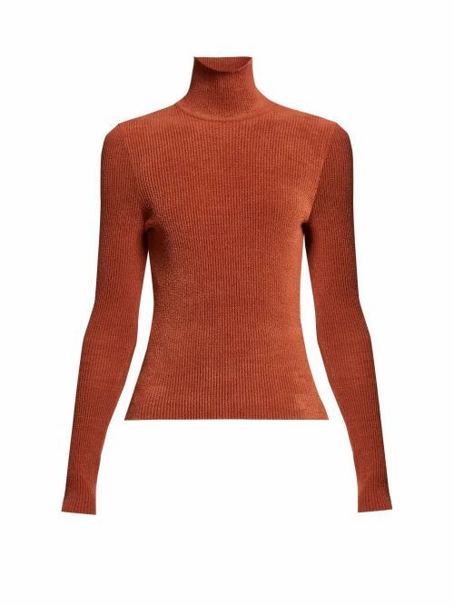 Alexandre Vauthier - High-neck Ribbed Chenille Sweater - Womens - Brown