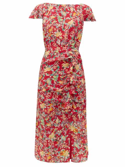 Saloni - Heather Floral-print Silk Dress - Womens - Red Multi