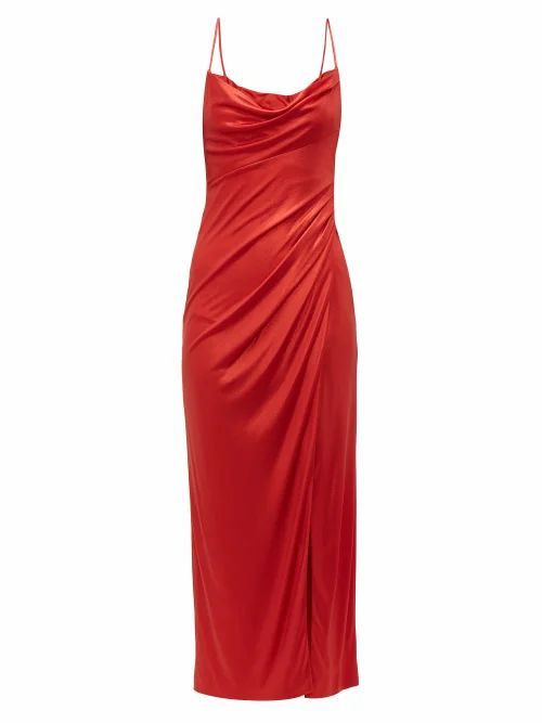 Galvan - Mars Charmeuse Ruched Slip Dress - Womens - Red
