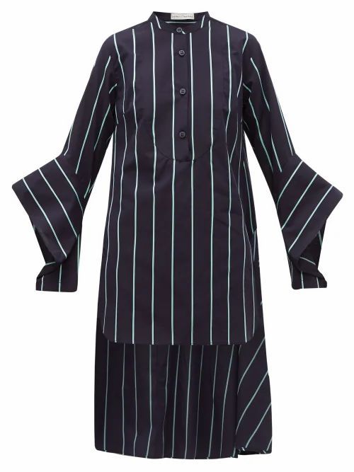 Palmer//harding - Echo Open-cuff Striped Cotton Shirt - Womens - Blue