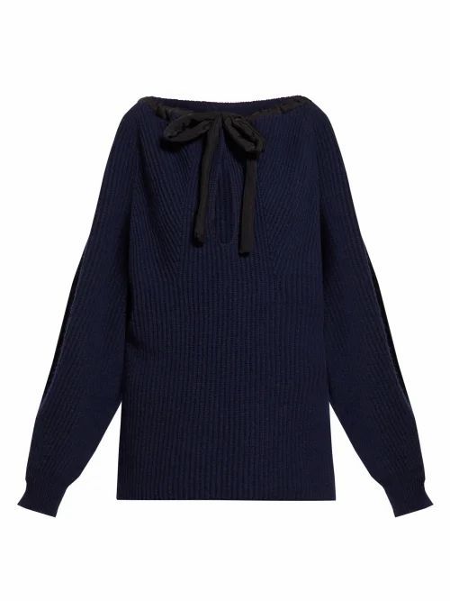 Stella Mccartney - Tie-neck Cashmere-blend Sweater - Womens - Navy