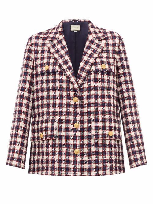 Gucci - Checked Wool-tweed Jacket - Womens - White Multi