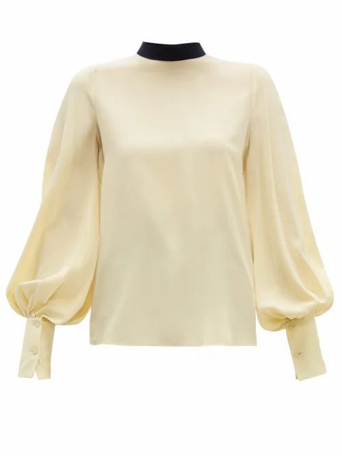 Roksanda - Cala Bishop-sleeve Silk Crepe De Chine Blouse - Womens - Light Yellow