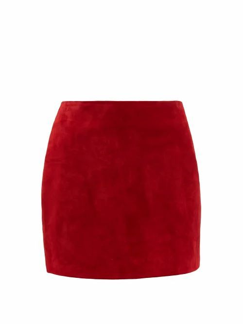 Saint Laurent - High-rise Suede Mini Skirt - Womens - Red