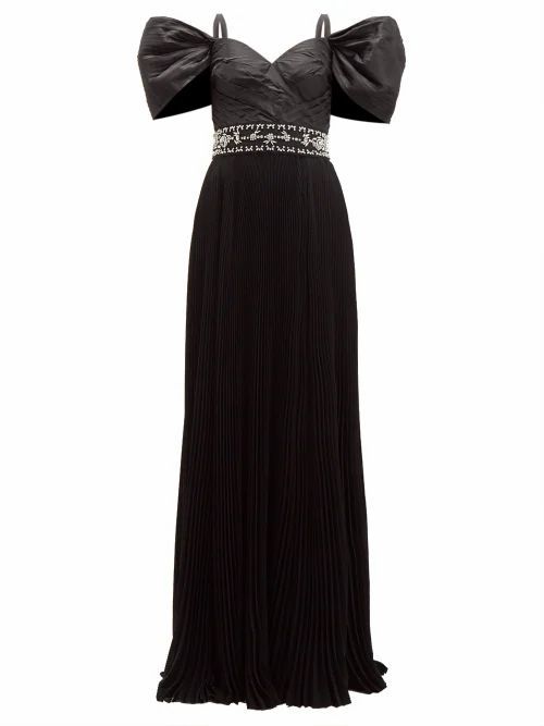 Prada - Crystal-embellished Pleated Silk-taffeta Gown - Womens - Black Multi