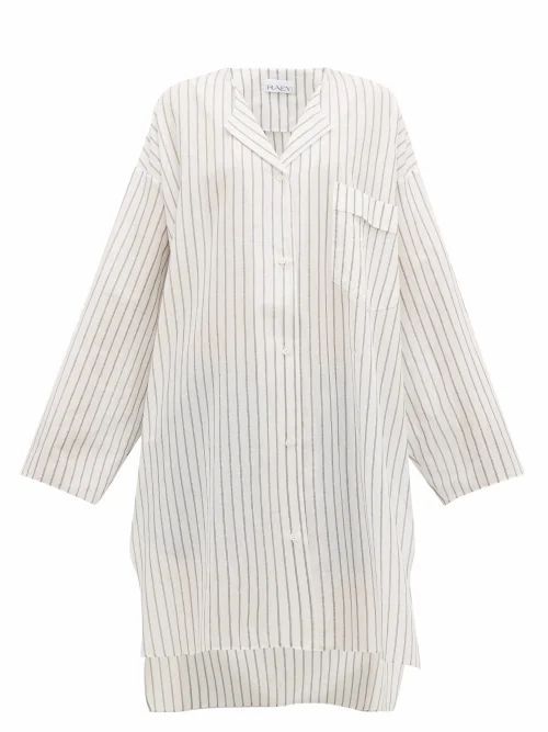 Raey - Sheer Striped Cotton Shirtdress - Womens - White Stripe