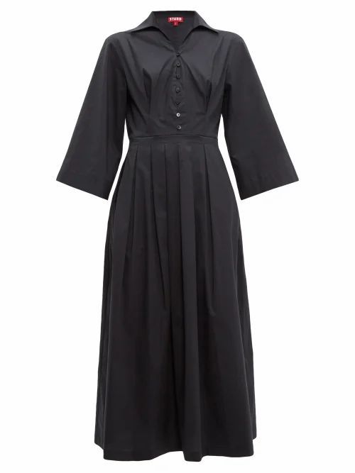 Staud - Pleated-skirt Cotton-blend Poplin Shirtdress - Womens - Black