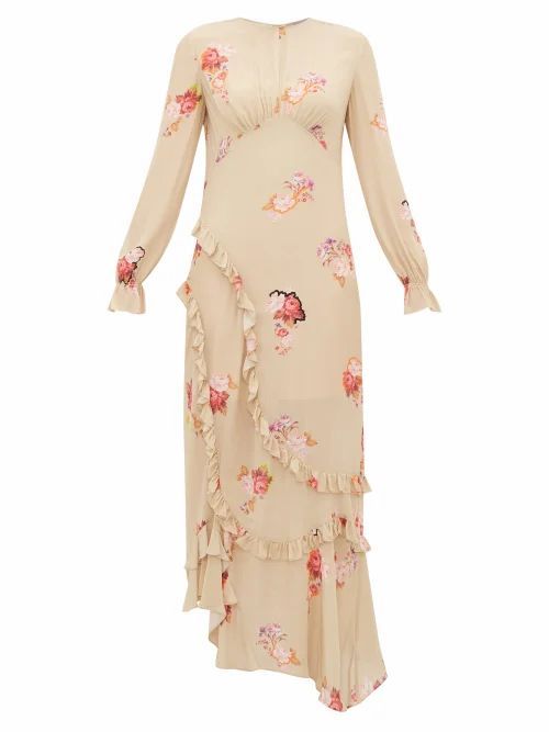 Gabriella Floral-print Crepe De Chine Maxi Dress - Womens - Beige Multi
