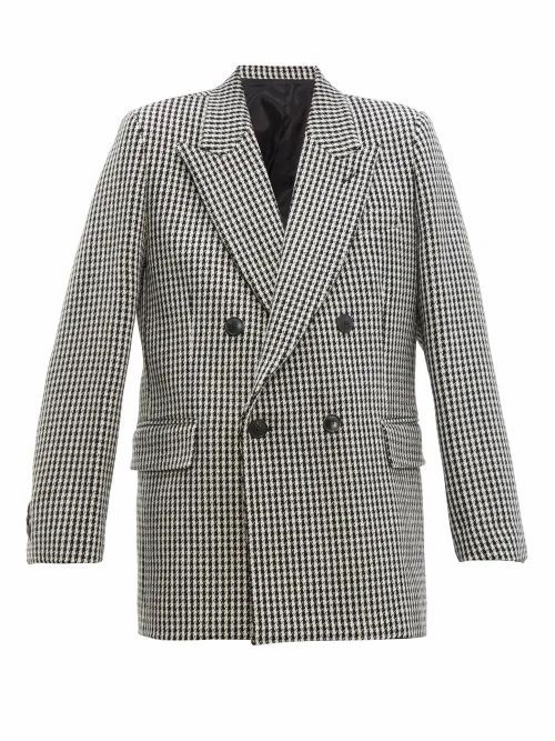 Ami - Houndstooth Double-breasted Wool Blazer - Womens - Black White