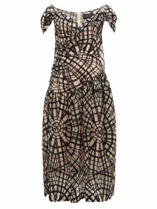 Simone Rocha - Web-pattern Draped Tulle Dress - Womens - Black Multi
