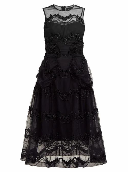 Simone Rocha - Tinsel-embroidered Tulle Midi Dress - Womens - Black