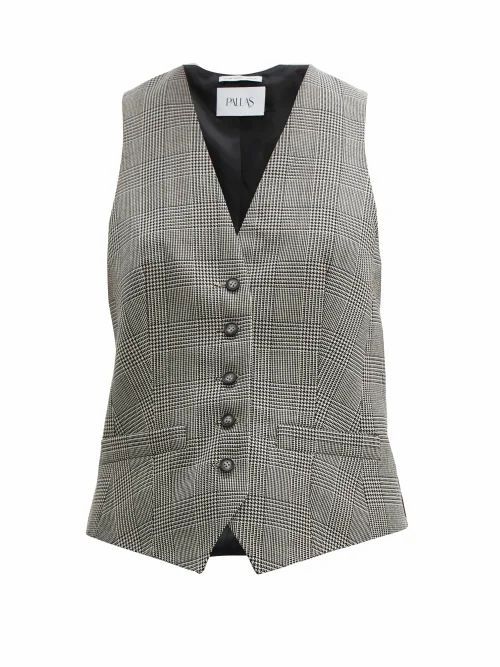 Pallas Paris - Prince Of Wales-check Wool Waistcoat - Womens - Grey Multi