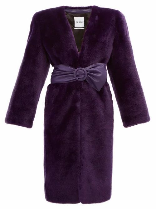 The Attico - Exaggerated-shoulder Faux-fur Coat - Womens - Purple