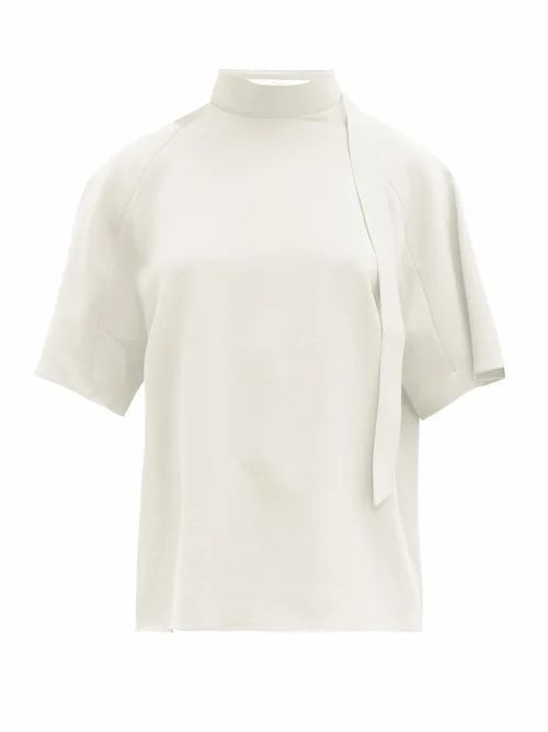 Tibi - Chalky Tie-neck Crepe Top - Womens - Ivory