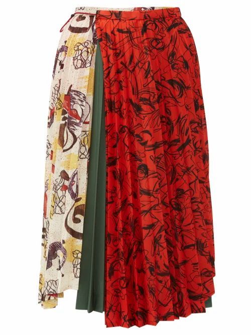 Toga - Contrast-print Pleated Midi Skirt - Womens - Ivory