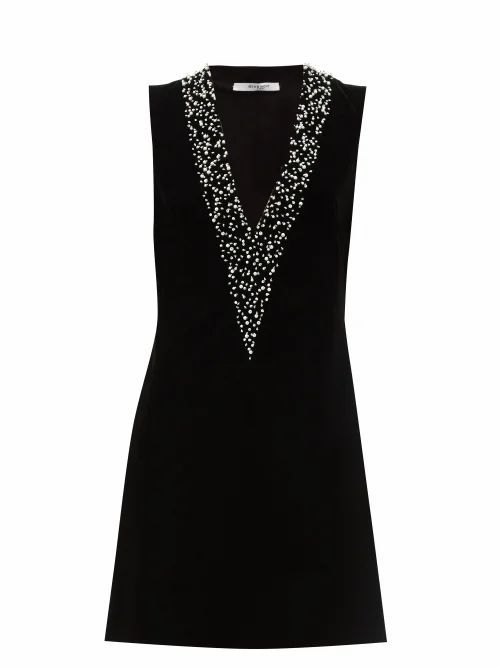 Givenchy - Pearl-embroidered Velvet Mini Dress - Womens - Black