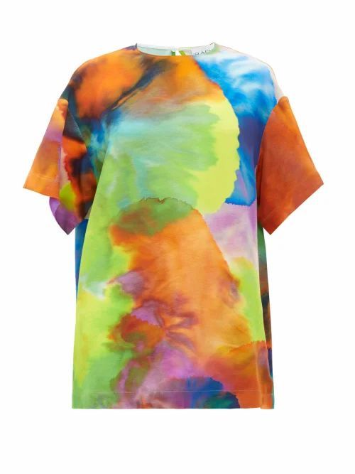 Raey - Long-line Neon Tie-dye Print Silk Top - Womens - Multi