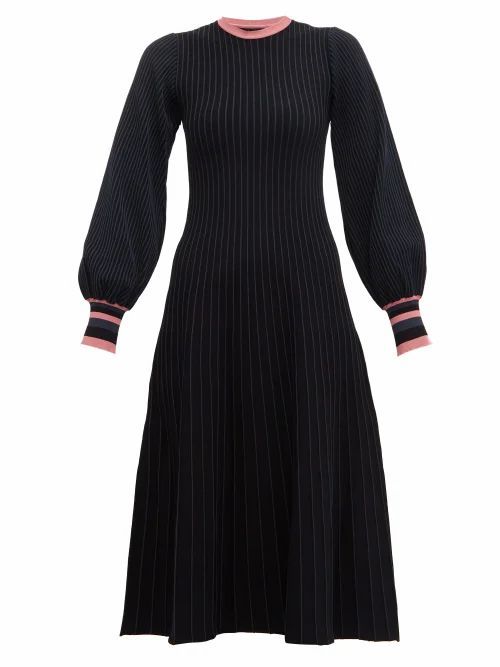 Roksanda - Mereza Blouson-sleeve Knitted Midi Dress - Womens - Black Navy