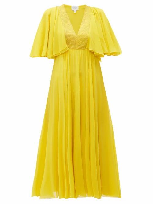 Giambattista Valli - Butterfly-sleeve Silk-chiffon Midi Dress - Womens - Yellow