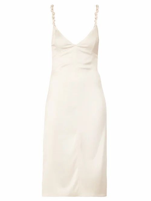 Knotted-strap Satin Pencil Dress - Womens - Ivory