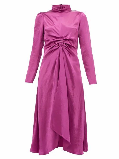 Sies Marjan - Nara Gathered Charmeuse Midi Dress - Womens - Pink
