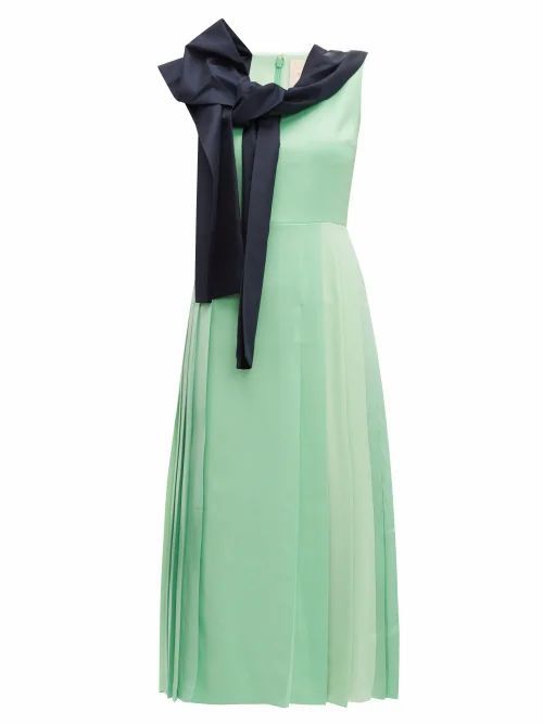 Roksanda - Tie-neck Pleated Midi Dress - Womens - Light Green