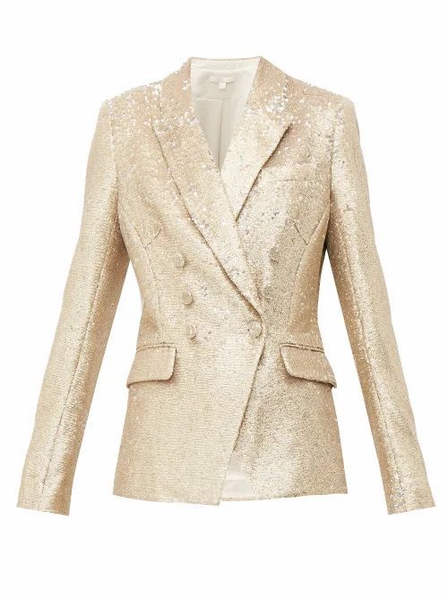 Jonathan Simkhai - Distressed Sequinned Double-breasted Blazer - Womens - Gold
