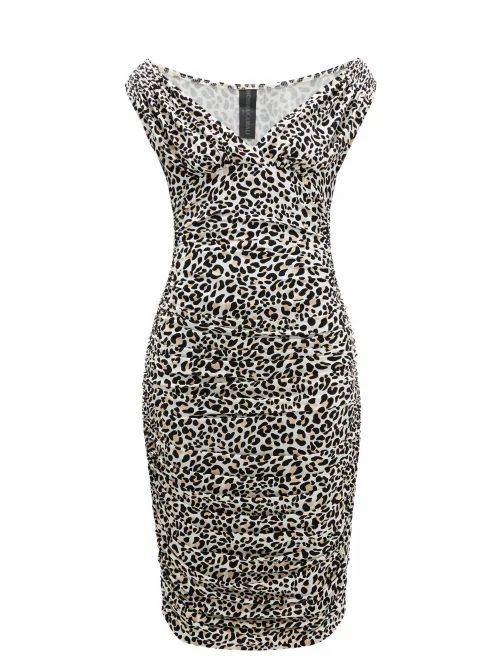 Norma Kamali - Tara Leopard-print Ruched Midi Dress - Womens - Leopard