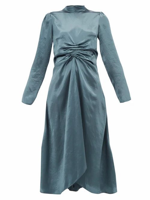 Sies Marjan - Nara Ruched Satin Dress - Womens - Dark Grey