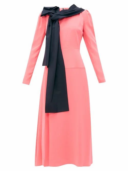 Roksanda - Marira Tie-neck Silk Midi Dress - Womens - Pink