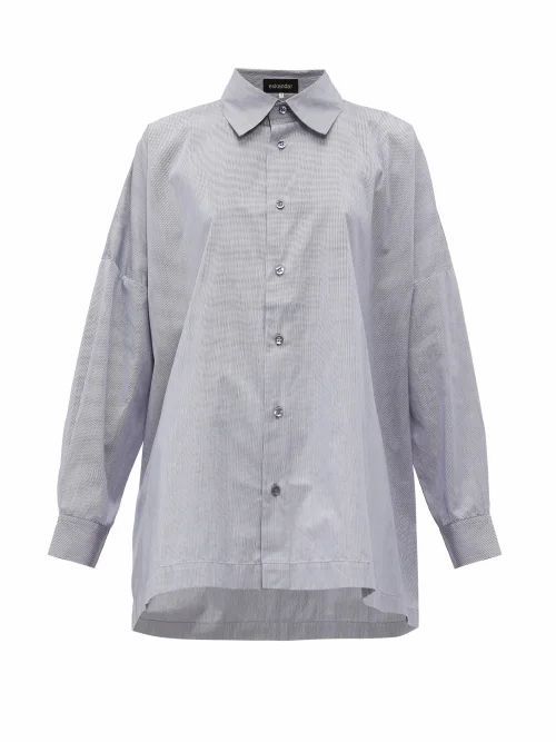 Eskandar - Oversize Cotton Shirt - Womens - Navy Stripe