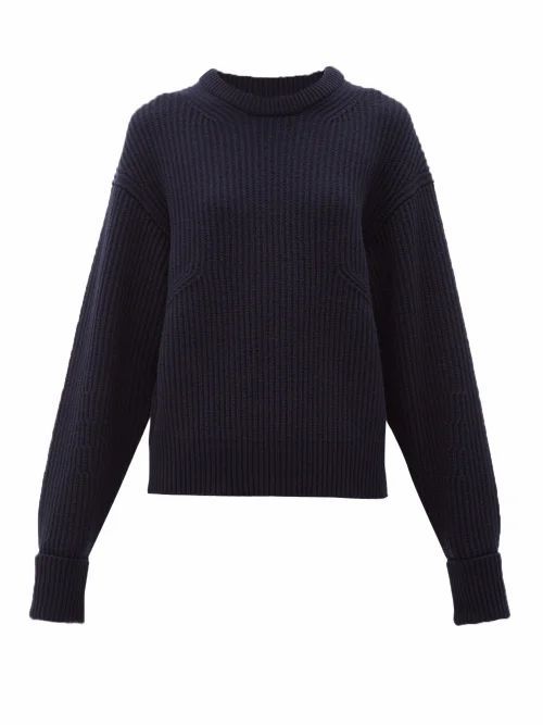Chloé - Turn-up Cuff Ribbed Merino Wool-blend Sweater - Womens - Navy