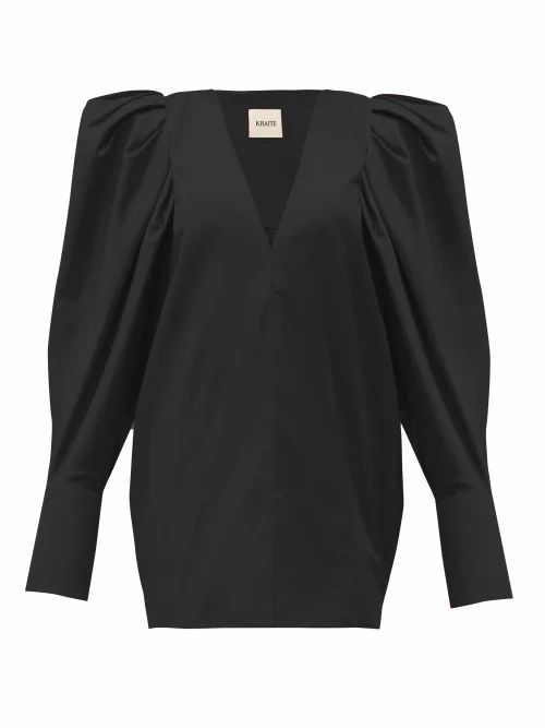 Khaite - Connie V-neck Puff-sleeve Cotton Blouse - Womens - Black