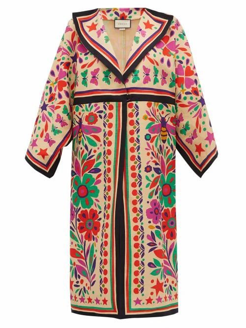 Gucci - Paradise-print Linen-blend Kimono-style Coat - Womens - Beige Multi