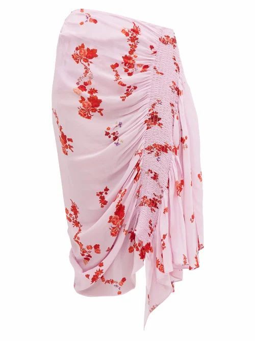 Preen Line - Mertilda Floral-print Ruched Skirt - Womens - Pink Multi