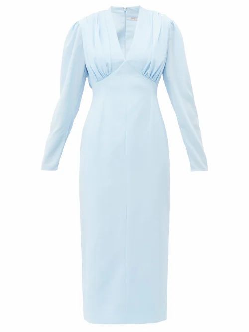 Emilia Wickstead - Iliana Gathered Crepe Midi Dress - Womens - Light Blue