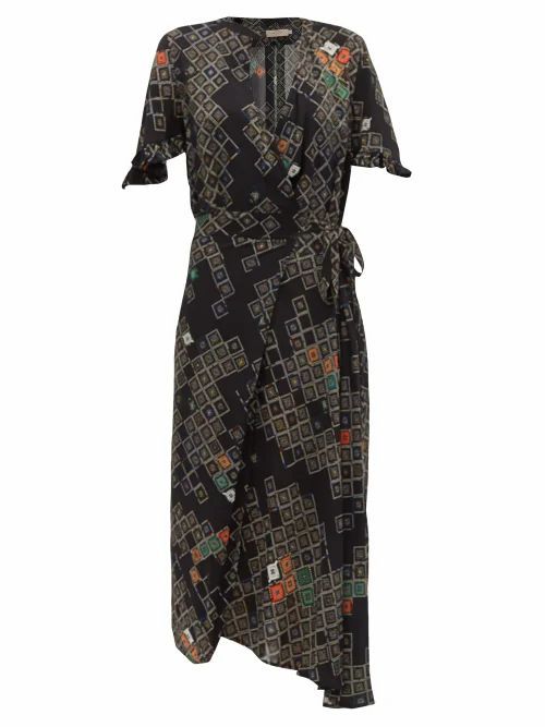 Preen Line - Bessara Geometric-print Wrap Dress - Womens - Black Multi