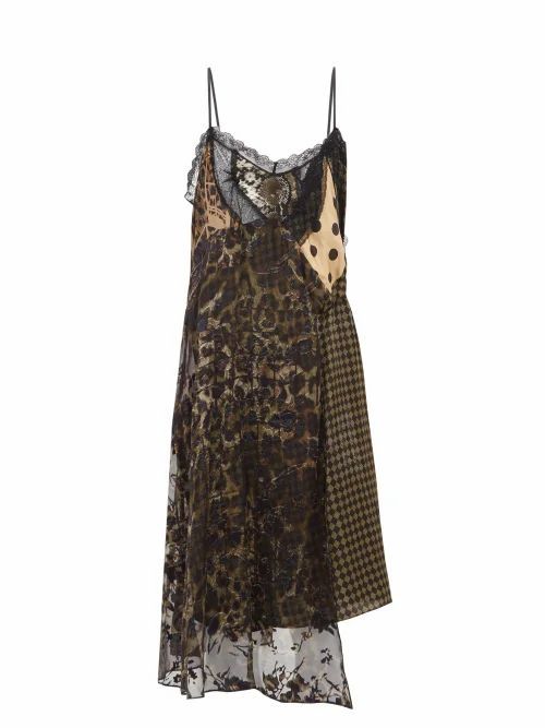Preen By Thornton Bregazzi - Leah Velvet And Lace-panel Slip Dress - Womens - Black Multi