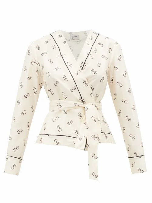 Giuliva Heritage Collection - The Amanda Geometric-print Cotton-blend Wrap Top - Womens - Ivory Multi