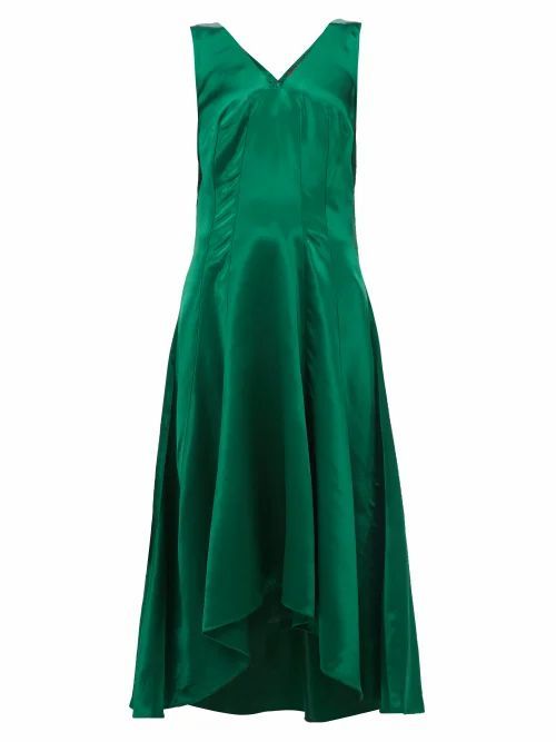 Miriam Dip-hem Charmeuse Midi Dress - Womens - Dark Green