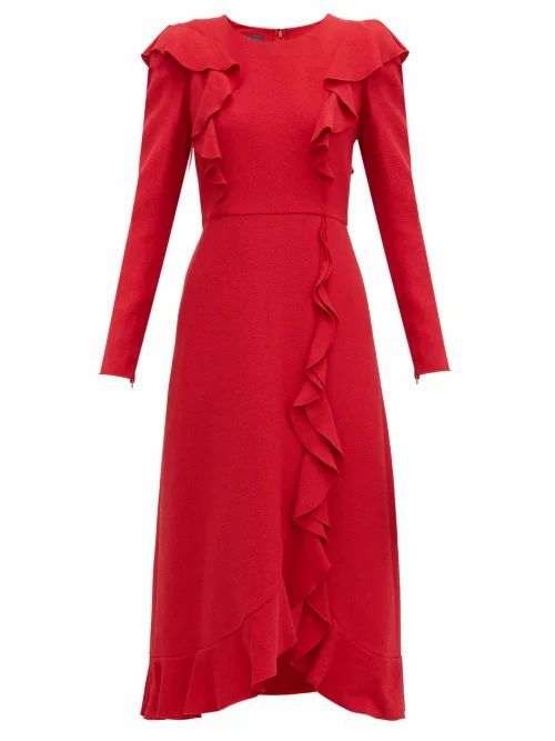 Giambattista Valli - Ruffled Bouclé Midi Dress - Womens - Red